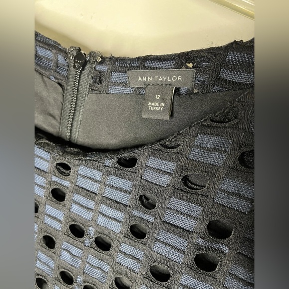 Ann Taylor DARK NAVY AND BLACK Textured Long Sleeve Dress 12 - Picture 5 of 8